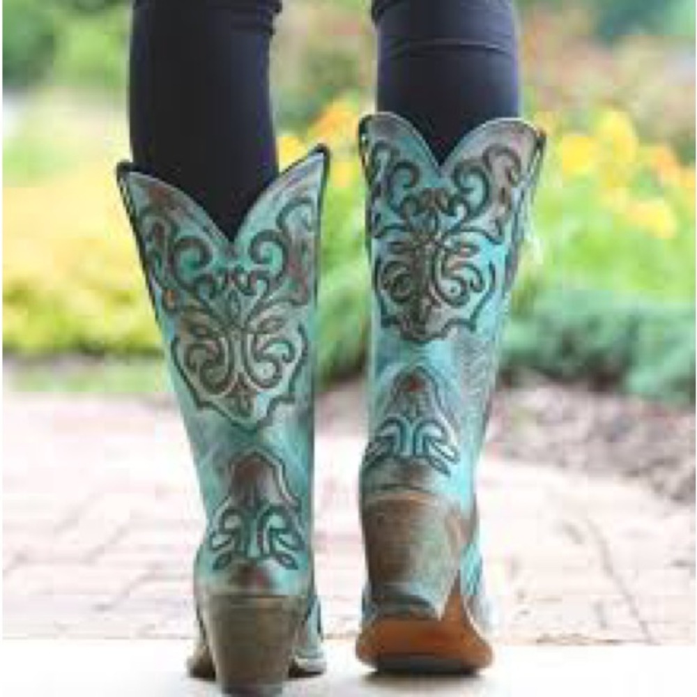 Corral Teal Turquoise Cord Stitch Cowboy Boots Size 9 - Picture 3 of 8